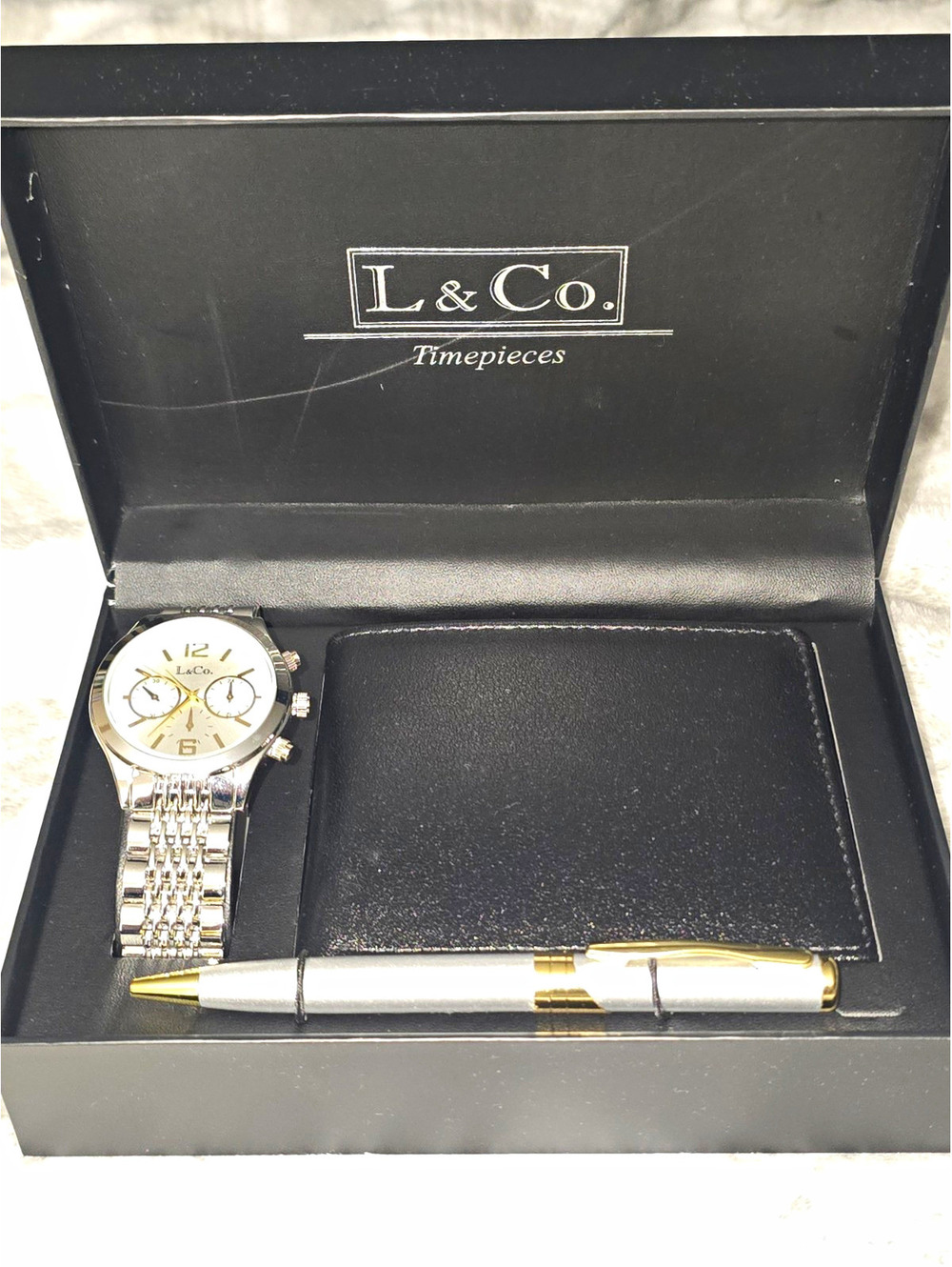 L&Co. Timepieces Quartz Analog Silver Dial Bracelet Wristwatch Gift Set w/ Box